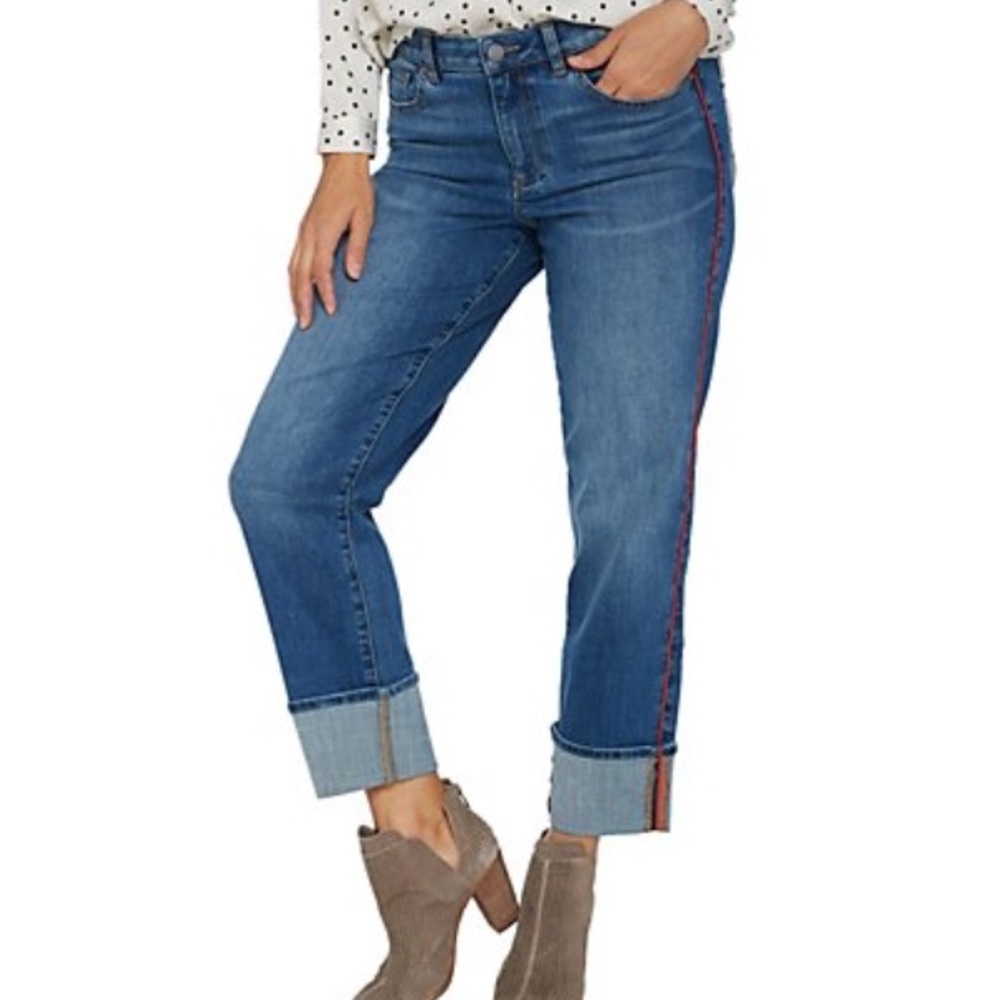 Vince Camuto straight leg cuffed jean red piping